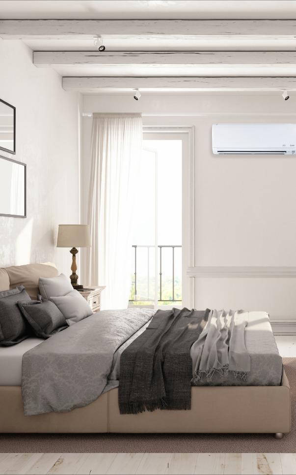 Bedroom With Ductless Mini Split On Wall